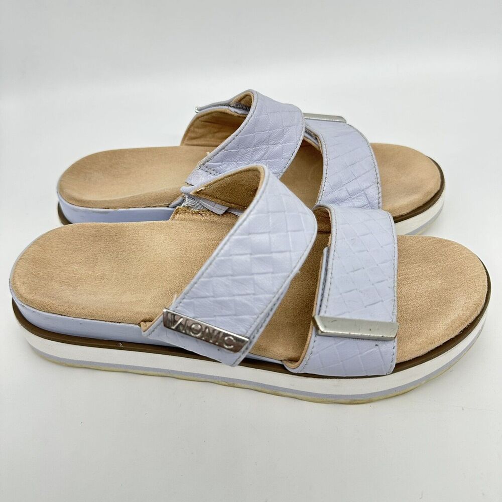 Vionic Brandie Slide Sandals Leather Upper Dual Hook Loop Straps Women's Size 9